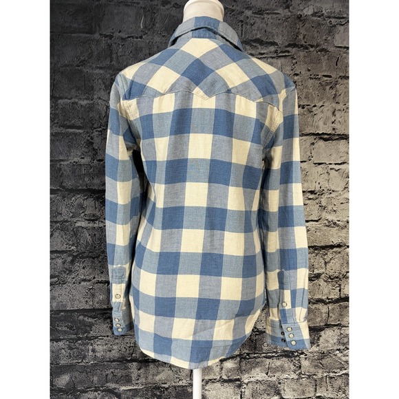 RRL‎ Ralph Lauren Shirt Womens XS Blue Buffalo Check Western Pearl Snap Plaid - Picture 3 of 16